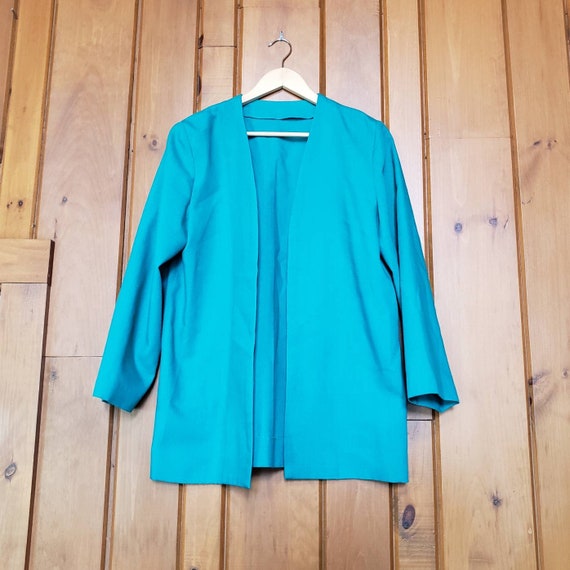 Vintage 70s Handmade Blazer // 70s 80s Teal Jacket