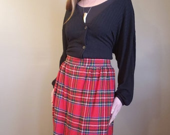 1970s plaid maxi skirt / vintage handmade / 70s floor length skirt