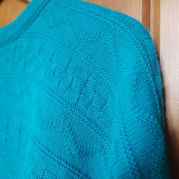 Vintage 80s Teal Knit Pullover Sweater - image 4