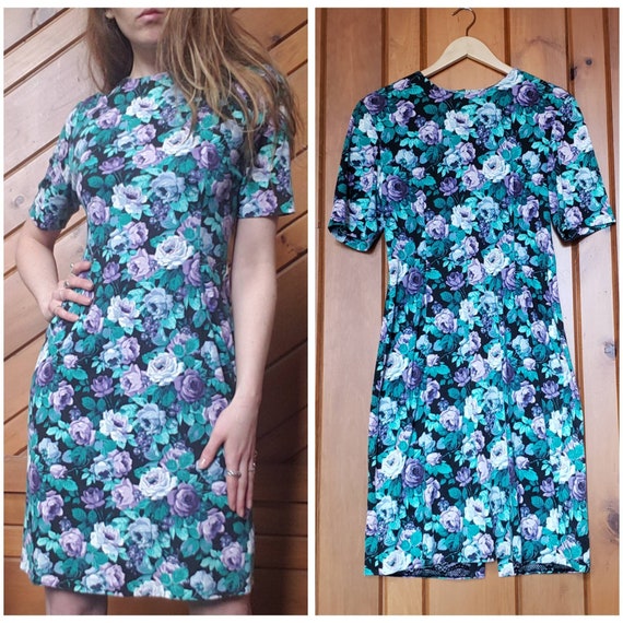 Vintage Handmade Floral Bodycon // 80s Mini Dress
