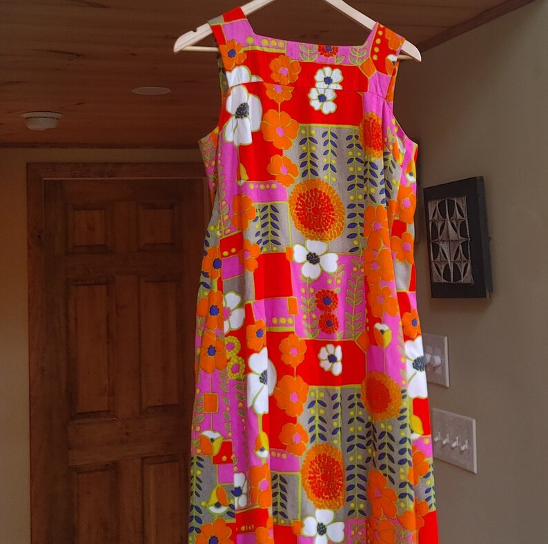 Vintage 60s Hawaiian Floral Maxi Dress // Handmade Funky Psychedelic ...