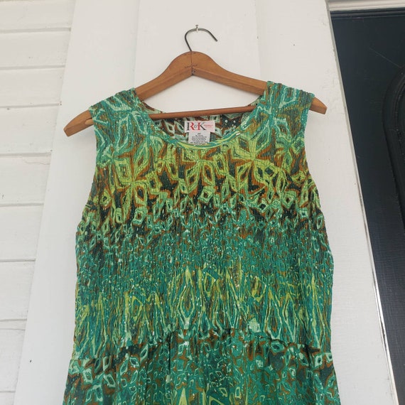 Vintage 90s Hawaiian Print Tank  Dress // Green L… - image 3