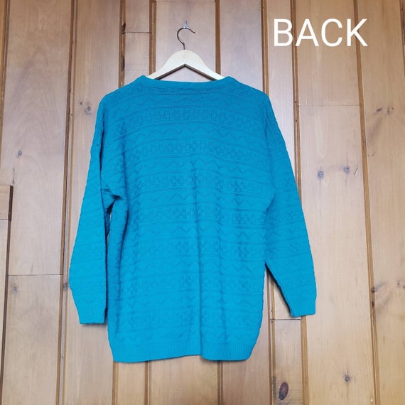 Vintage 80s Teal Knit Pullover Sweater - image 5