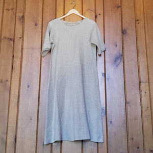 Vintage Beige Linen Dress // 80s Pullover Midi Shift Dress // Women&#39;s Minimalist Boho Beach // Earth Tones