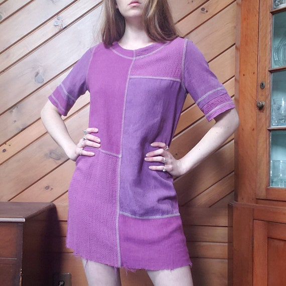 Vintage Patchwork Shift Dress // Purple Boho Beac… - image 6