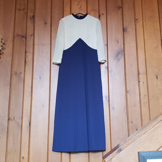 Vintage 60s Handmade Formal Gown // Blue & White … - image 2