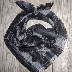 Dark Grey Diamond Aztec Frayed Bandana