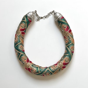 fabric jewelry, african jewelry, boho chic jewelry, embroidered necklace, rope necklace, cloth necklace, african ethnic necklace