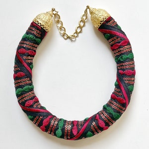 ethnic jewelry, fabric necklace, afro necklace, fabric jewelry, rope necklace, embroidered necklace, african jewelry for women