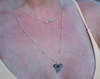 Sterling silver dainty shark tooth necklace with gemstone chain