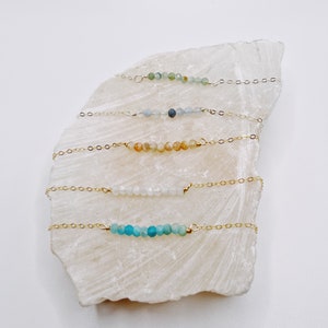 dainty gemstone bar layering necklace