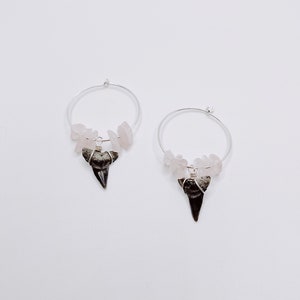 24k gold filled dainty shark tooth hoop earrings with gemstone chips image 4