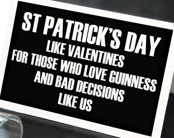 Printable Funny St Patrick&#39;s Day Card. Guinness and Bad Decisions. Happy St Patrick’s Day Card, Instant Download Card, Downloadable Cards