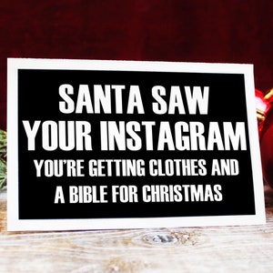 Druckbare Weihnachtskarte. Santa sah dein Instagram. Frohe Feiertage Karte, Sofort Download, Lustige Frohe Weihnachten Karte, Herunterladbare Karten