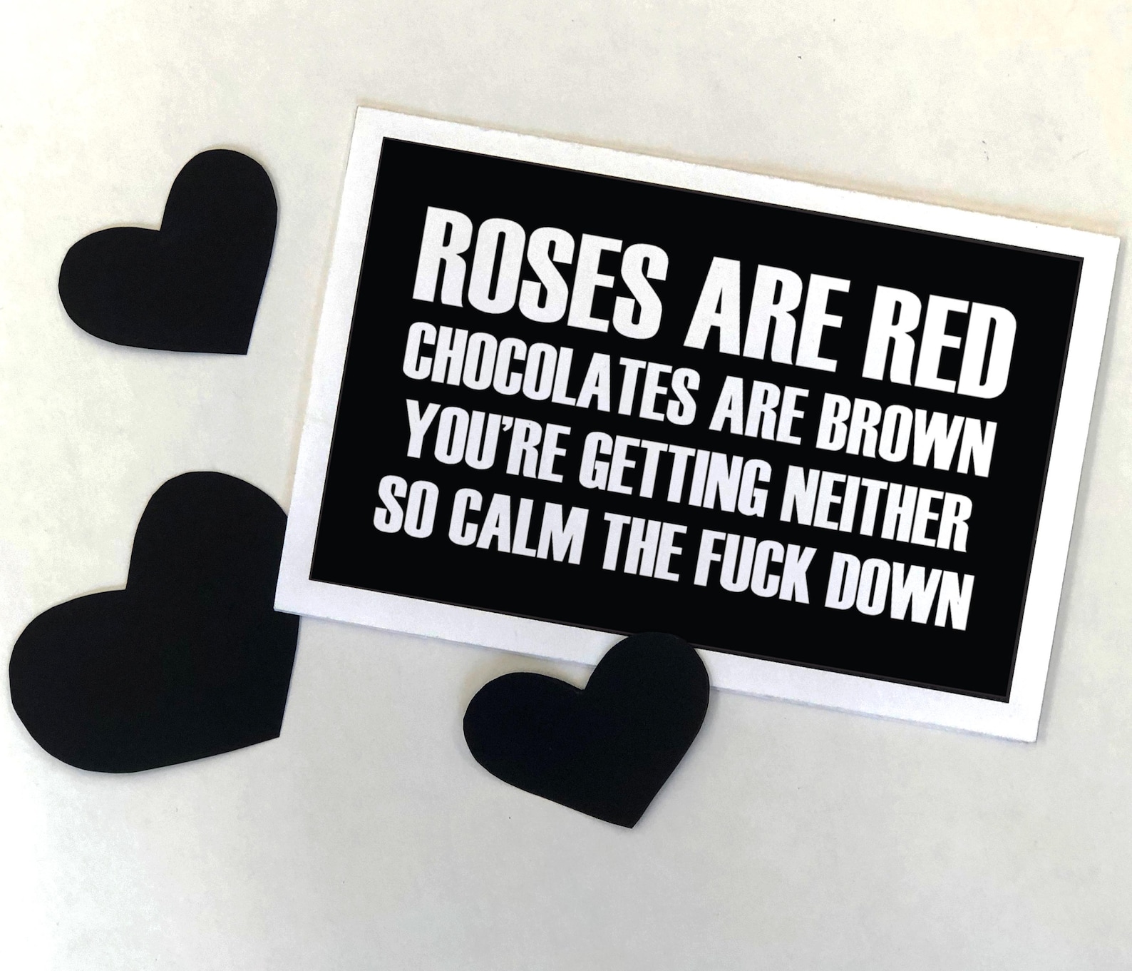 Roses are red chocolates are brown. Snarky sweary sarcastic Etsy