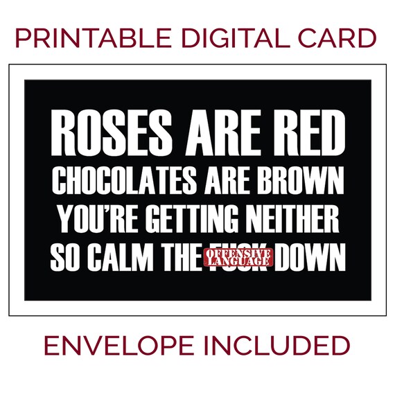 Printable Valentine's Day Card. Roses Are Red Chocolates Etsy