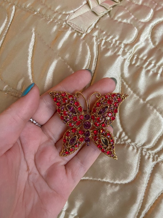 Large gemstone butterfly brooch, vintage brooch, … - image 1