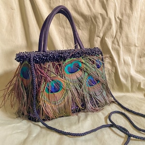 Vintage Peacock Feather Purse, Vintage fashion, Eclectic purse, Flapper purse