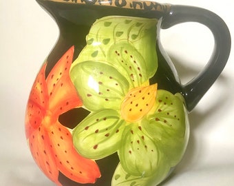 Gates Ware Tropical Plants Leopard Print Pitcher, boho, chic, maximalist, minimalist, eclectic, ceramicware, barware, drinkware