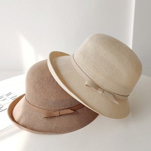Linen sun hat, Straw woven hat, Floppy hat, Rolled brim hat, Women summer hat, Beach hat, Cotton bucket hat, Weave hat, Basin hat for her