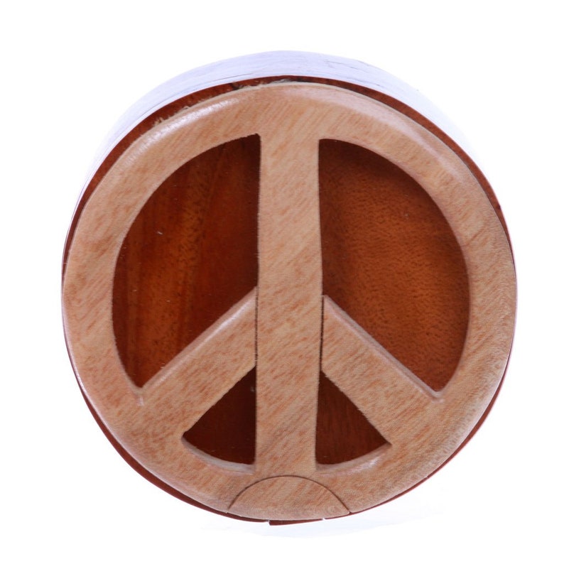 Peace Sign Handcrafted Wooden Round Peace Sign Shape Handmade Secret Jewelry Puzzle Box