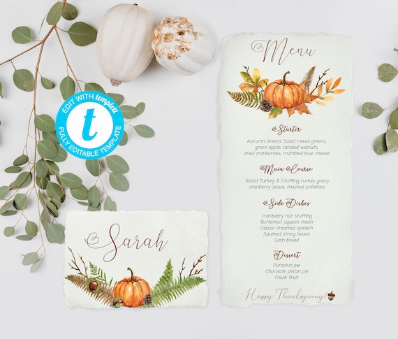 Thanksgiving Menu Template,  Friendsgive Table Decor, Friendsgive Decor, Friendsgive Menu, Printable Thanksgiving Place Card, holiday cards