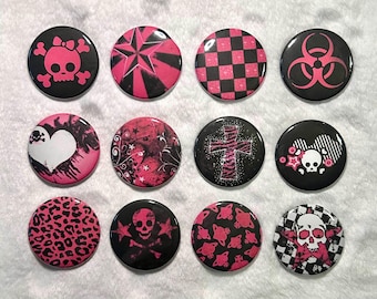 Pink Emo Scene Mall Goth Y2K 1.5" Pinback Buttons