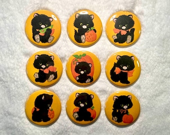 Vintage Black Cat Halloween 1.5" Pinback Buttons