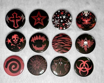 Red Emo Scene Mall Goth Vampire Y2K 1.5" Pinback Buttons
