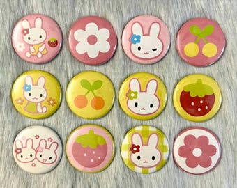 Strawberry Bunny 1.5" Pinback Buttons