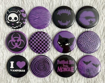 Purple Emo Scene Mall Goth Y2K 1.5" Pinback Buttons