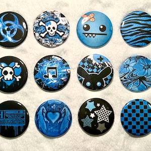 Blue Emo Scene Mall Goth Y2K 1.5" Pinback Buttons