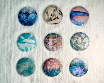 Mermaidcore Aesthetic 1.5" Pinback Buttons Siren Aesthetic