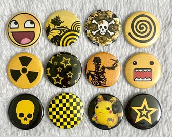 Yellow Emo Scene Mall Goth Y2K 1.5" Pinback Buttons
