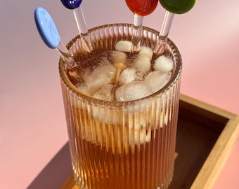 手作りのガラス製マドラー - カラフルなカクテルスティック5本セット