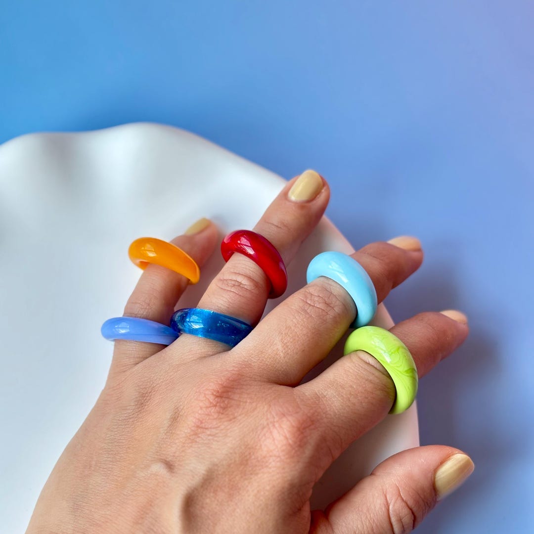 Rainbow Glass Ring, Cute Handmade Colorful Ring, Statement Jewelry - Etsy