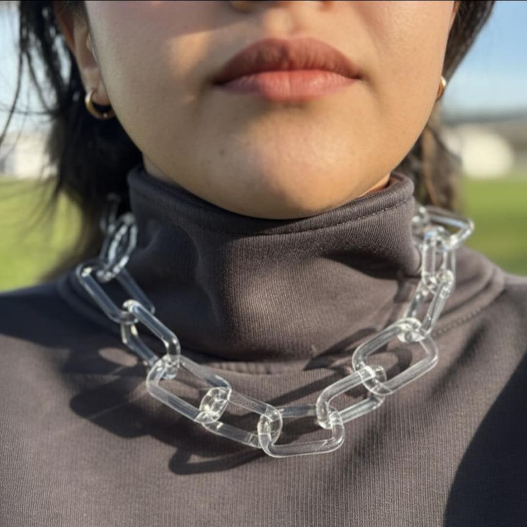Handmade Borosilicate Glass Chain Necklace, Sculptural Minimalist ...