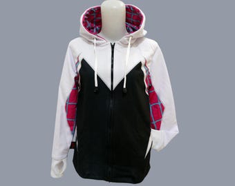 Spider Gwen Hoodie Jacket Cosplay | Gwen Stacy Comic Version Suit | Woman Superhero Streetwear