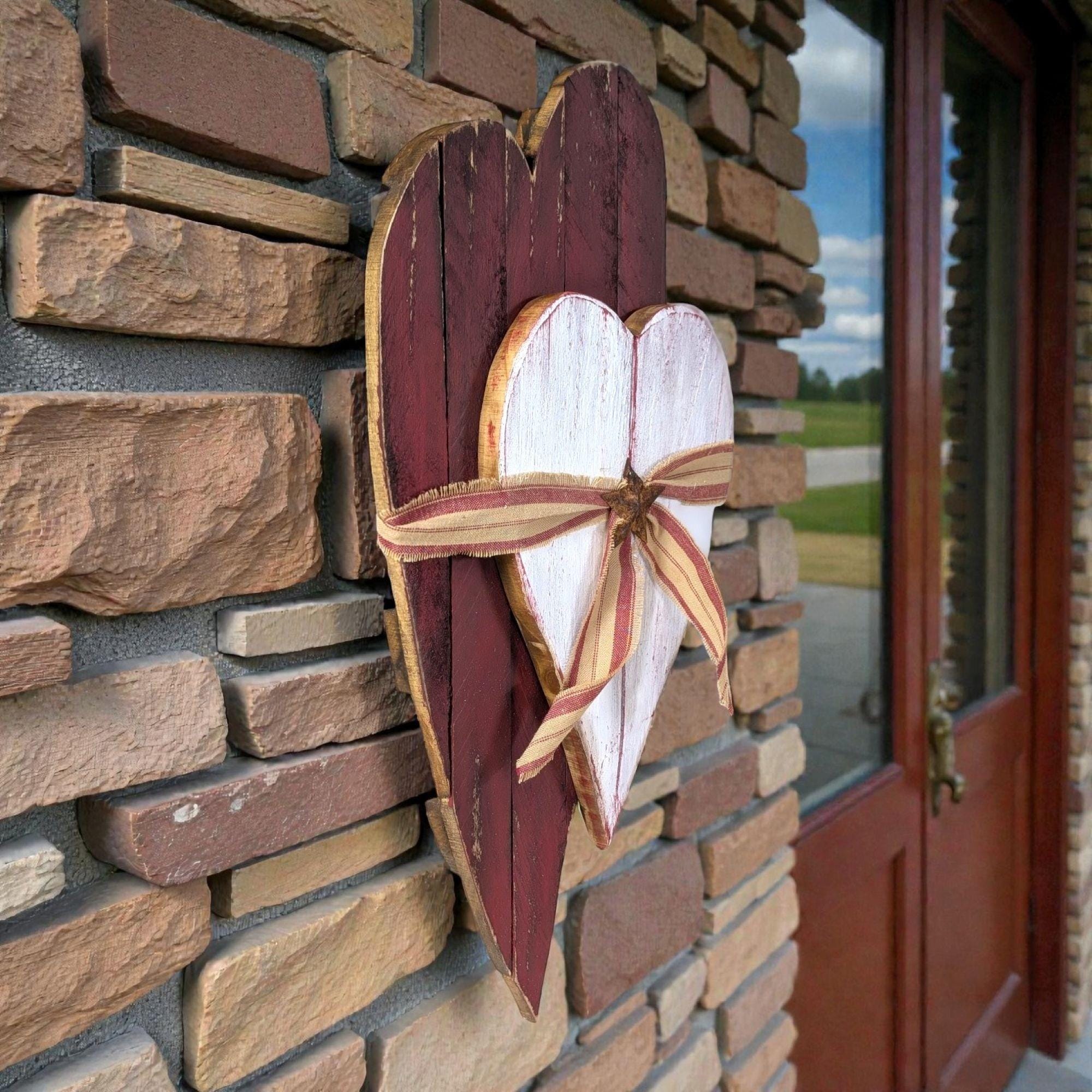 Heart Door Hanger Primitive Layered Wooden | 18” Rustic Farmhouse Decor ...