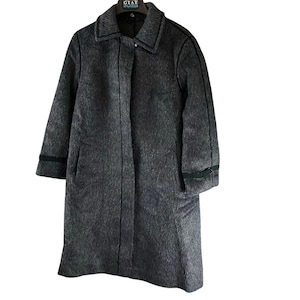 Vintage Llama Fur Wool Coat Navy Blue Gray Fair Lady Western Germany Large