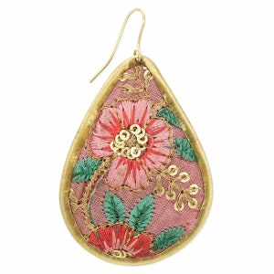 Soft Pink Floral Embroidered Earrings ER-777