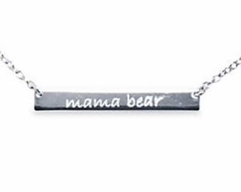 Sterling Silver Mama Bear Engraved Pendant Bar Necklace N-07