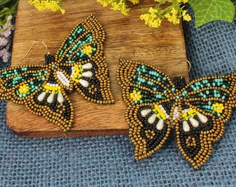 Pendientes vintage de mariposa bordada ER-333
