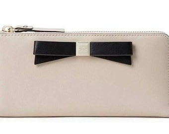 Kate Spade Beige Handcock Park Nisha Black Bow Leather Wallet