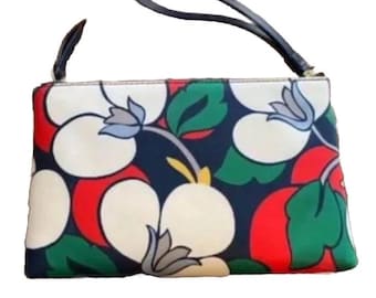 Kate Spade New York Double Zip Wristlet Dawn Breezy Floral Green Orange Navy Blue White Flowers Durable Nylon