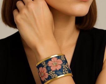 Brazalete vintage bordado en rosa y azul BRLT-777