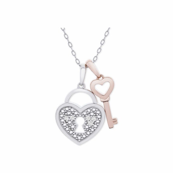 Diamond Accent Heart Lock Key 18 Pendant Necklace In - 14k Gold Heart And Key Pendant Diamond Accent Heart Lock Key 18 Pendant Necklace In - 14k Gold Heart And Key Pendant