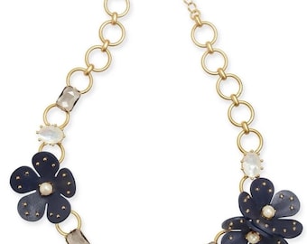 Collar ajustable con diseño floral azul marino "Blooming bling" de Kate Spade Signature, chapado en oro de 12 quilates. Precio de venta: 128. Etiquetas originales.