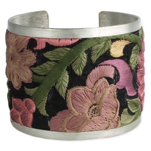Vintage Boho Purple Flower Embroidered Elegance Cuff Bracelet BRLT-0120
