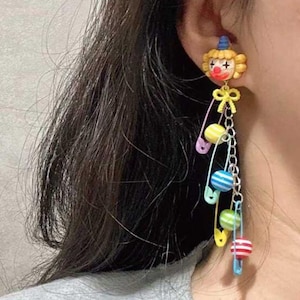 Circus Clown beaded clowncore Earrings, Funny Decorative long Earrings, Exaggerated Outfit Accessories, Dopamine Style,